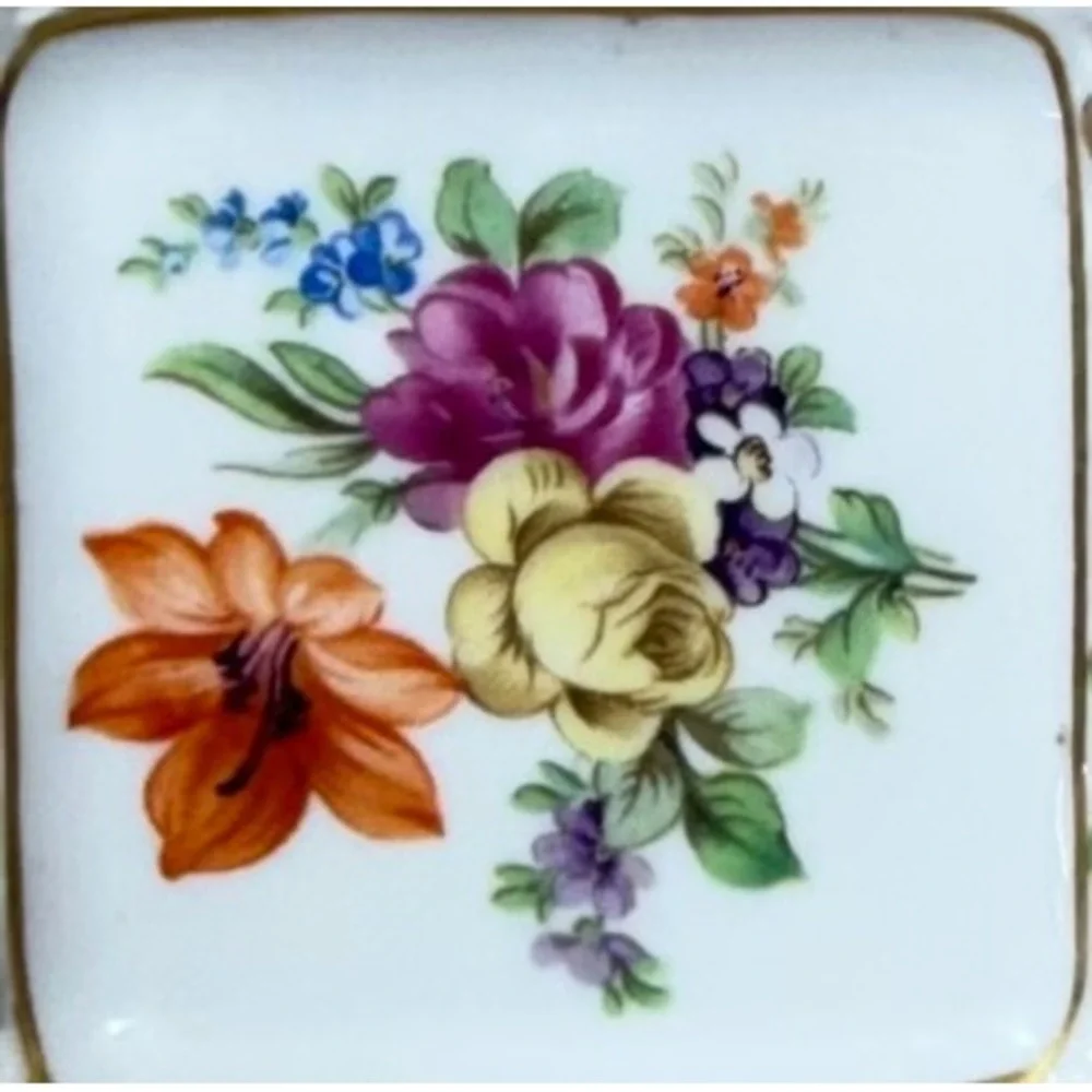 Schumann Arzberg Dresden Flowers Reticulated Porcelain Plate Bowl Set 5pc Gold